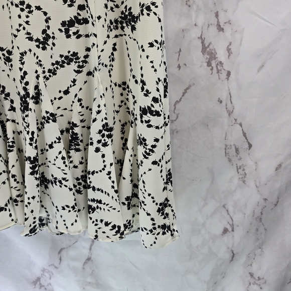 Talbots Dress Women 6 White Black Midi Tank Sleeveless Floral Flounce Hem Office - Picture 4 of 12